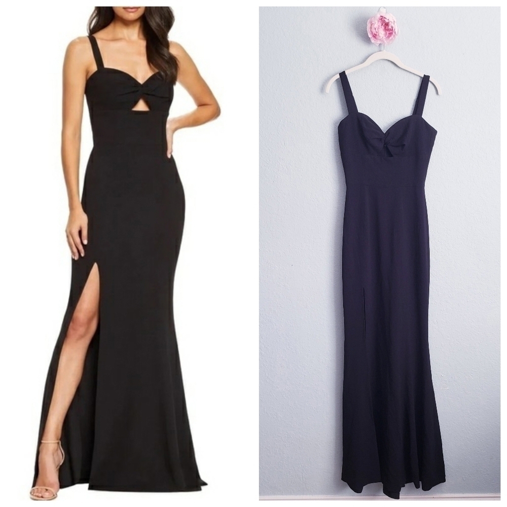 Dress The Population Brooke Cut Out Twist High Slit Black Gown